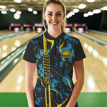 Load image into Gallery viewer, Custom Blue And Yellow Strike Bowling Women Quarter-Zip Shirts, Bowling League Team Uniform IPHW8863