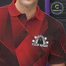Load image into Gallery viewer, Red and black polo shirt with a bowling design and 'Your Name' text on a blurred background.