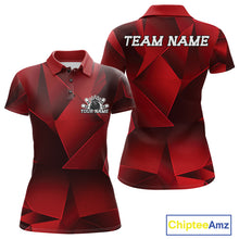 Load image into Gallery viewer, Red and black polo shirt with customizable text on a white background