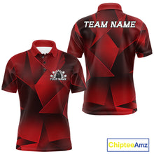Load image into Gallery viewer, Red and black polo shirt with customizable text on a white background