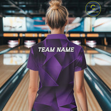Load image into Gallery viewer, Person wearing a purple bowling shirt with 'TEAM NAME' on the back in a bowling alley.
