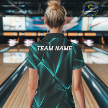 Load image into Gallery viewer, Person wearing a green bowling shirt with 'TEAM NAME' on the back in a bowling alley.