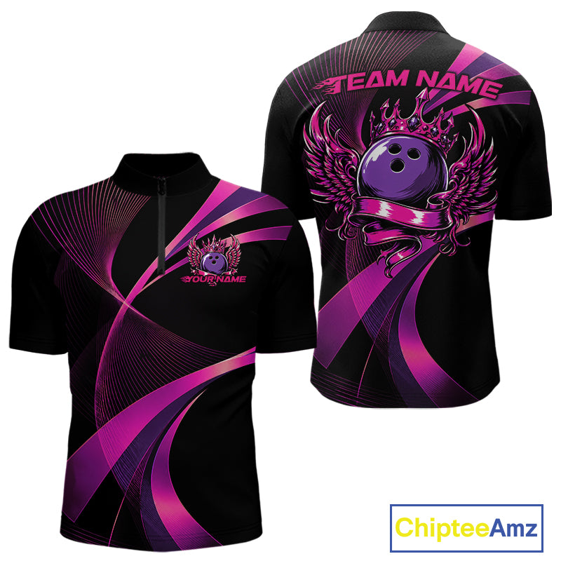 Black and purple bowling shirt with 'Team Name' text on a white background