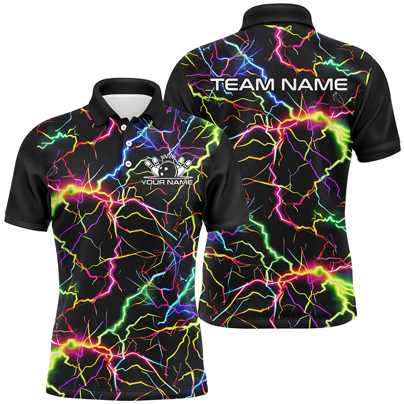 Colorful Lightning Custom Bowling Polo Shirts For Men, Rainbow Colors Outfit Bowling IPHW6792