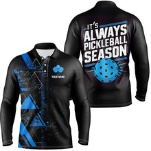 Load image into Gallery viewer, It'S Always Pickleball Season Custom Mens Pickleball Polo Shirts, Pickleball Team Uniforms | Blue IPHW6912