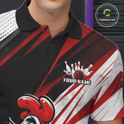 Custom Funny Crazy Chicken Bowling Team Men Polo Shirt, Red Chicken Bowling Jerseys IPHW11617