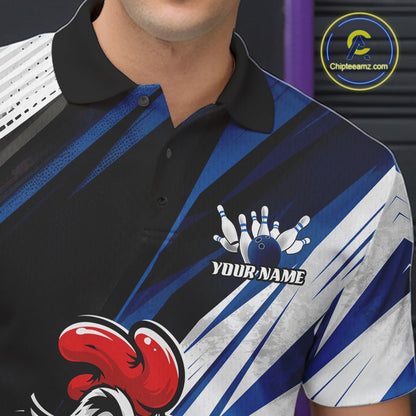 Custom Funny Crazy Chicken Bowling Team Men Polo Shirt, Blue Chicken Bowling Jerseys IPHW11618