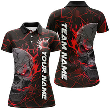 Load image into Gallery viewer, Custom Red Flame Skull Bowling Shirts For Women, Halloween Bowling Team Outfits IPHW7097