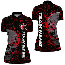 Load image into Gallery viewer, Custom Red Flame Skull Bowling Shirts For Women, Halloween Bowling Team Outfits IPHW7097