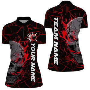 Custom Red Flame Skull Bowling Shirts For Women, Halloween Bowling Team Outfits IPHW7097