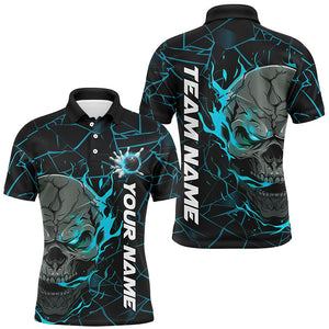 Custom Blue Flame Skull Bowling Shirts For Men, Halloween Bowling Team Outfits IPHW7098