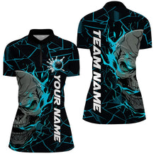 Load image into Gallery viewer, Custom Blue Flame Skull Bowling Shirts For Women, Halloween Bowling Team Outfits IPHW7098