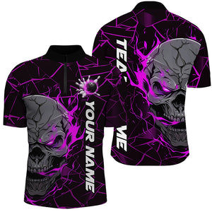 Custom Purple Flame Skull Bowling Shirts For Men, Halloween Bowling Team Outfits IPHW7099