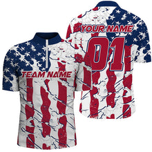 Load image into Gallery viewer, Personalized American Flag Patriotic Bowling Shirt For Men With Custom Name, Team Name, Number IPHW7101