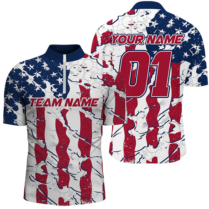 Personalized American Flag Patriotic Bowling Shirt For Men With Custom Name, Team Name, Number IPHW7101