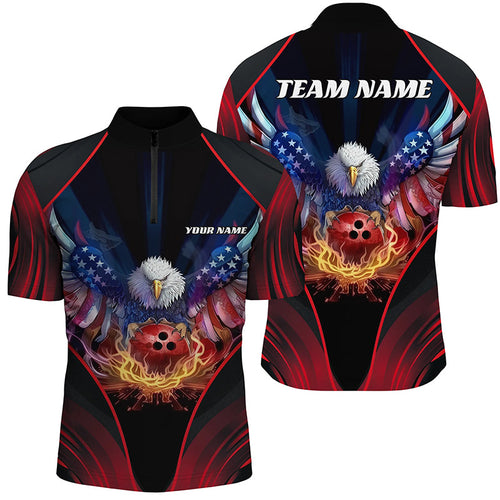 Custom Eagle Bowling Shirt Patriotic Polo Bowling Jersey For Men US Bowling | Red IPHW7108