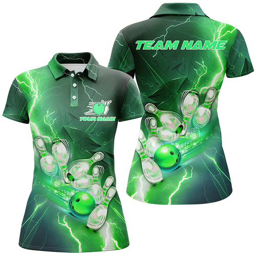 Lightning Strike Custom Green Bowling Polo Shirts Bowling Team Jerseys Women IPHW5220