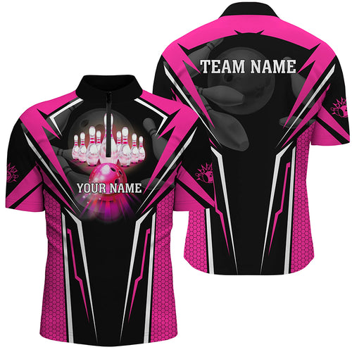 Custom Pink Bowling Polo Shirts For Men, Strike Bowling Team Jerseys Bowlers Outfits IPHW5225