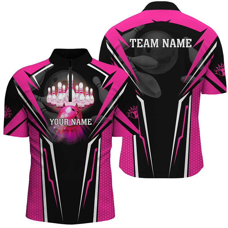 Custom Pink Bowling Polo Shirts For Men, Strike Bowling Team Jerseys Bowlers Outfits IPHW5225
