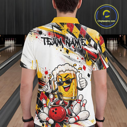 Yellow And Red Splatter Argyle Pattern Funny Beer Custom Bowling Men Polo Shirt IPHW12160