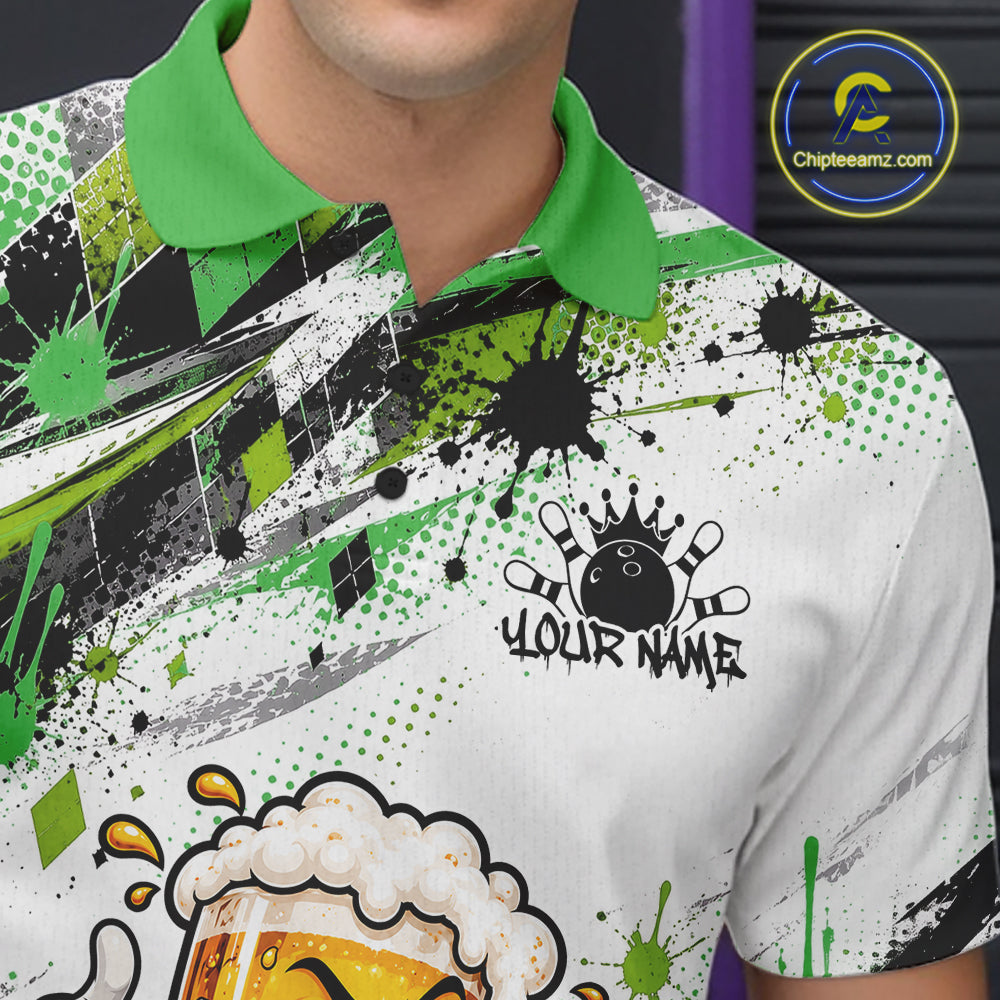 Green Splatter Argyle Pattern Funny Beer Custom Bowling Men Polo Shirt IPHW12163