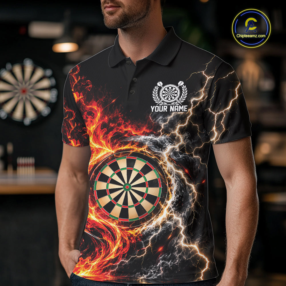 Flame And Lightning Dart Men Polo Dart Team Jersey With Custom Name IPHW12549
