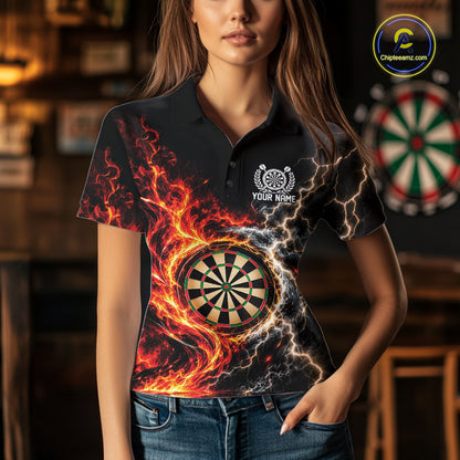 Flame And Lightning Dart Women Polo Dart Team Jersey With Custom Name IPHW12549