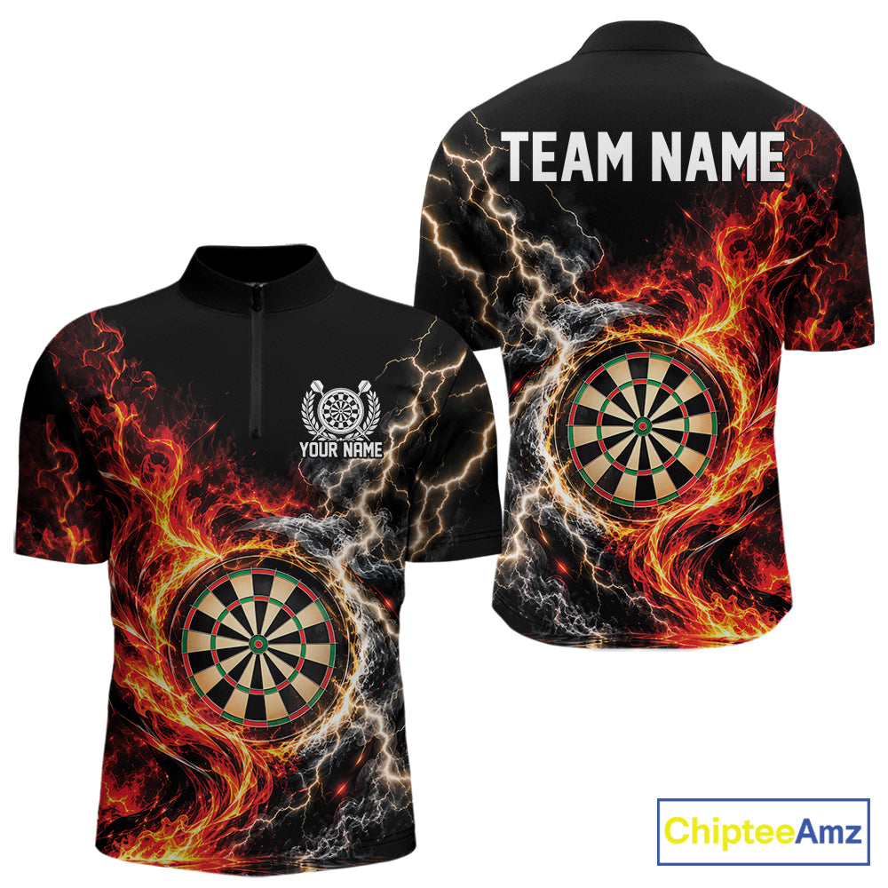 Flame And Lightning Dart Men Quarter Zip Dart Team Jersey With Custom Name IPHW12549