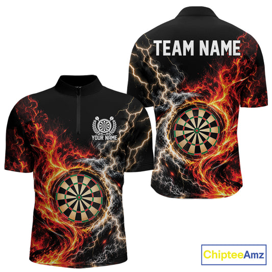 Flame And Lightning Dart Men Quarter Zip Dart Team Jersey With Custom Name IPHW12549