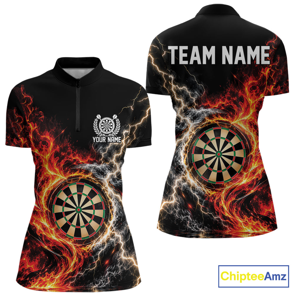 Flame And Lightning Dart Women Quarter-Zip Dart Team Jersey With Custom Name IPHW12549