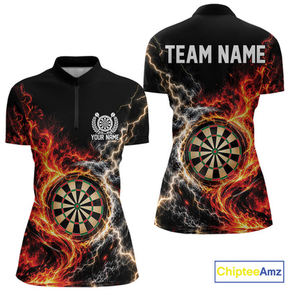 Flame And Lightning Dart Women Quarter-Zip Dart Team Jersey With Custom Name IPHW12549