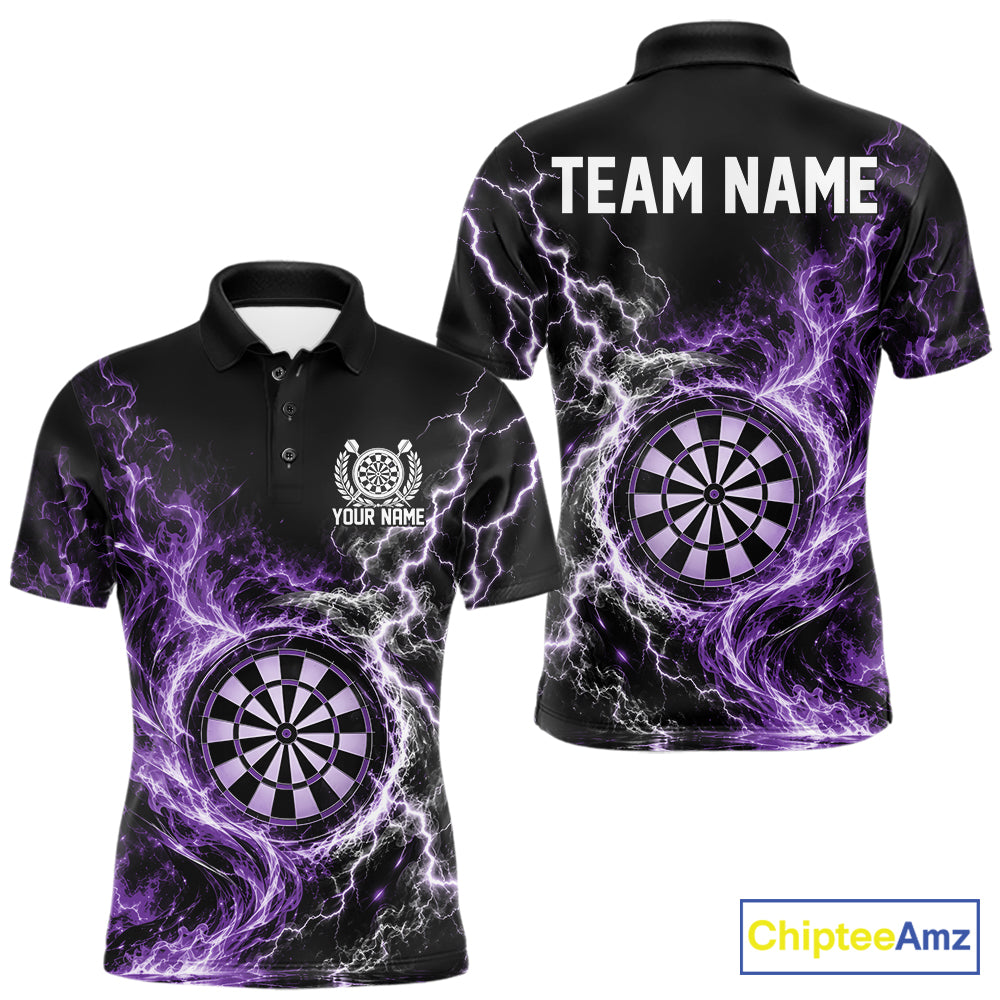 Purple Flame And Lightning Dart Men Polo Dart Team Jersey With Custom Name IPHW12550