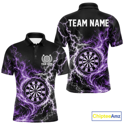 Purple Flame And Lightning Dart Men Polo Dart Team Jersey With Custom Name IPHW12550