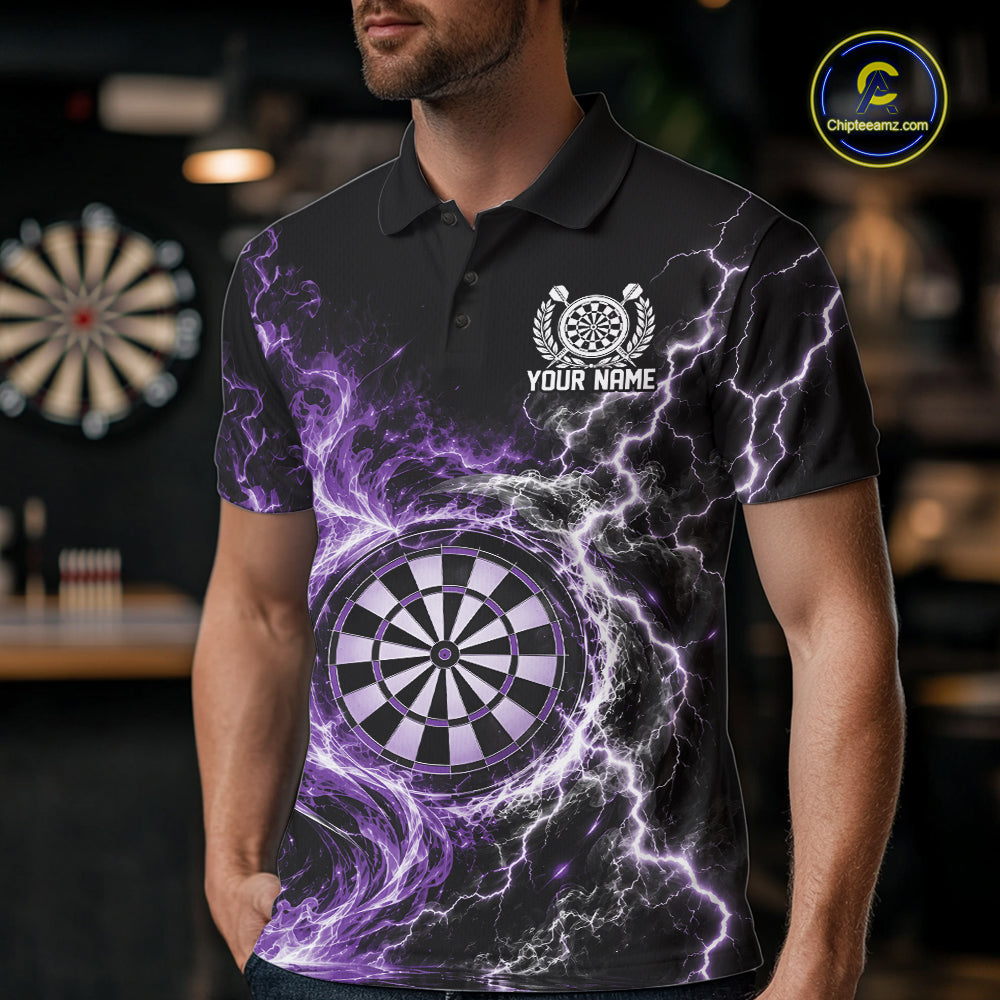 Purple Flame And Lightning Dart Men Polo Dart Team Jersey With Custom Name IPHW12550