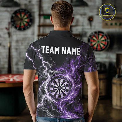 Purple Flame And Lightning Dart Men Polo Dart Team Jersey With Custom Name IPHW12550