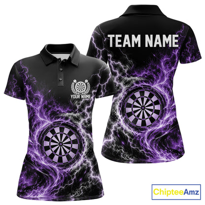 Purple Flame And Lightning Dart Women Polo Dart Team Jersey With Custom Name IPHW12550