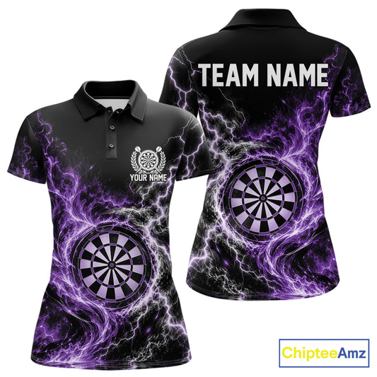 Purple Flame And Lightning Dart Women Polo Dart Team Jersey With Custom Name IPHW12550