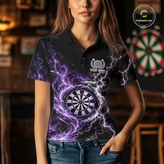 Purple Flame And Lightning Dart Women Polo Dart Team Jersey With Custom Name IPHW12550
