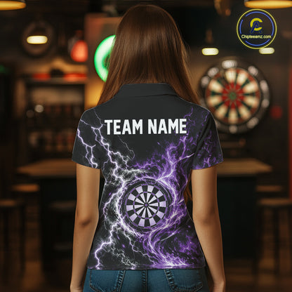 Purple Flame And Lightning Dart Women Polo Dart Team Jersey With Custom Name IPHW12550
