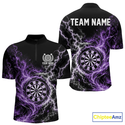 Purple Flame And Lightning Dart Men Quarter Zip Dart Team Jersey With Custom Name IPHW12550