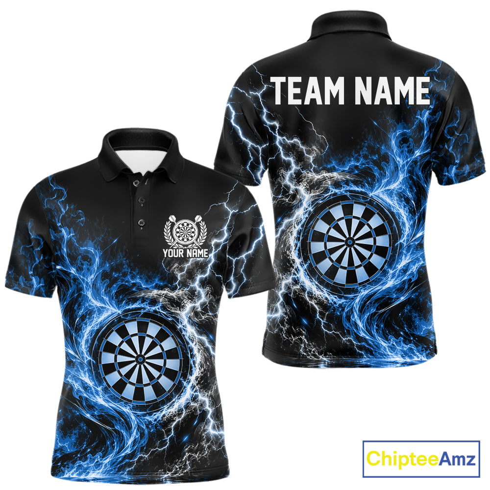 Blue Flame And Lightning Dart Men Polo Dart Team Jersey With Custom Name IPHW12551