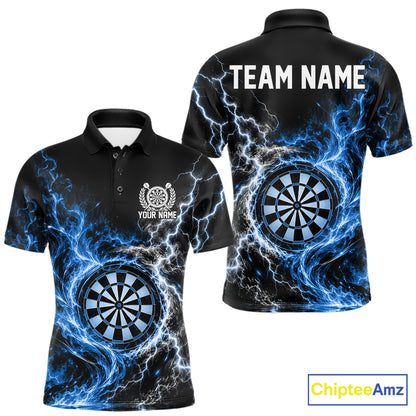Blue Flame And Lightning Dart Men Polo Dart Team Jersey With Custom Name IPHW12551