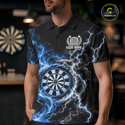 Blue Flame And Lightning Dart Men Polo Dart Team Jersey With Custom Name IPHW12551