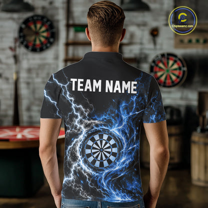 Blue Flame And Lightning Dart Men Polo Dart Team Jersey With Custom Name IPHW12551