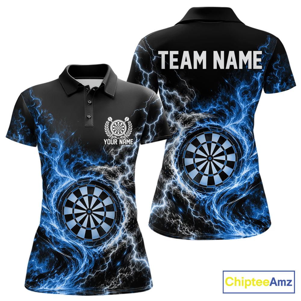 Blue Flame And Lightning Dart Women Polo Dart Team Jersey With Custom Name IPHW12551