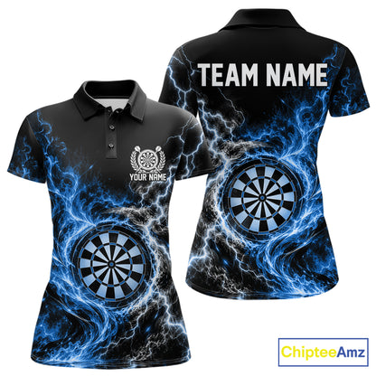 Blue Flame And Lightning Dart Women Polo Dart Team Jersey With Custom Name IPHW12551