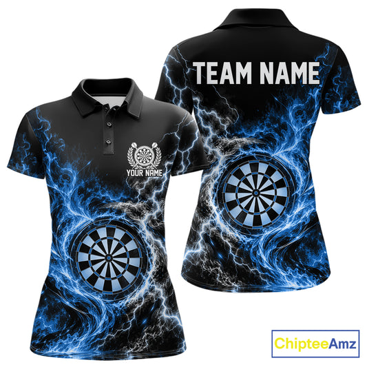 Blue Flame And Lightning Dart Women Polo Dart Team Jersey With Custom Name IPHW12551