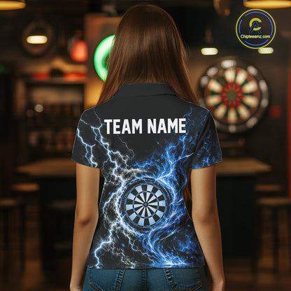 Blue Flame And Lightning Dart Women Polo Dart Team Jersey With Custom Name IPHW12551