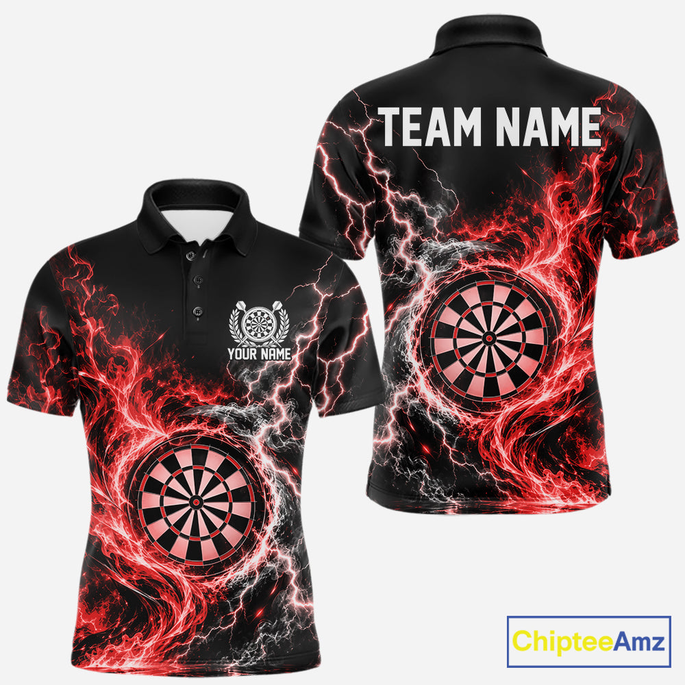 Red Flame And Lightning Dart Men Polo Dart Team Jersey With Custom Name IPHW12552