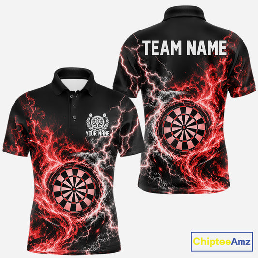 Red Flame And Lightning Dart Men Polo Dart Team Jersey With Custom Name IPHW12552